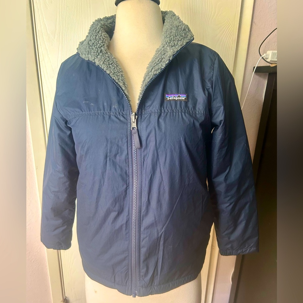 Patagonia Navy Jacket with Gray Sherpa Collar